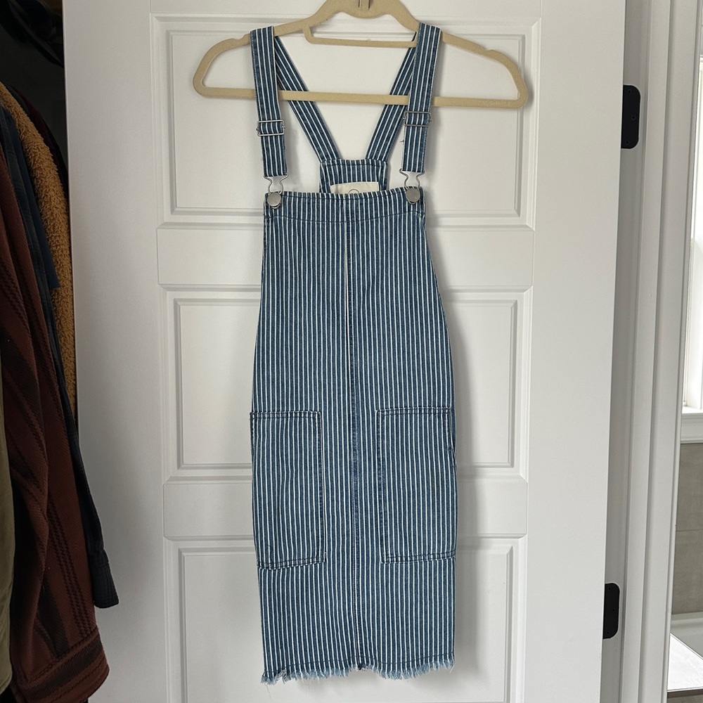 Pinstripe Denim Overall Dress